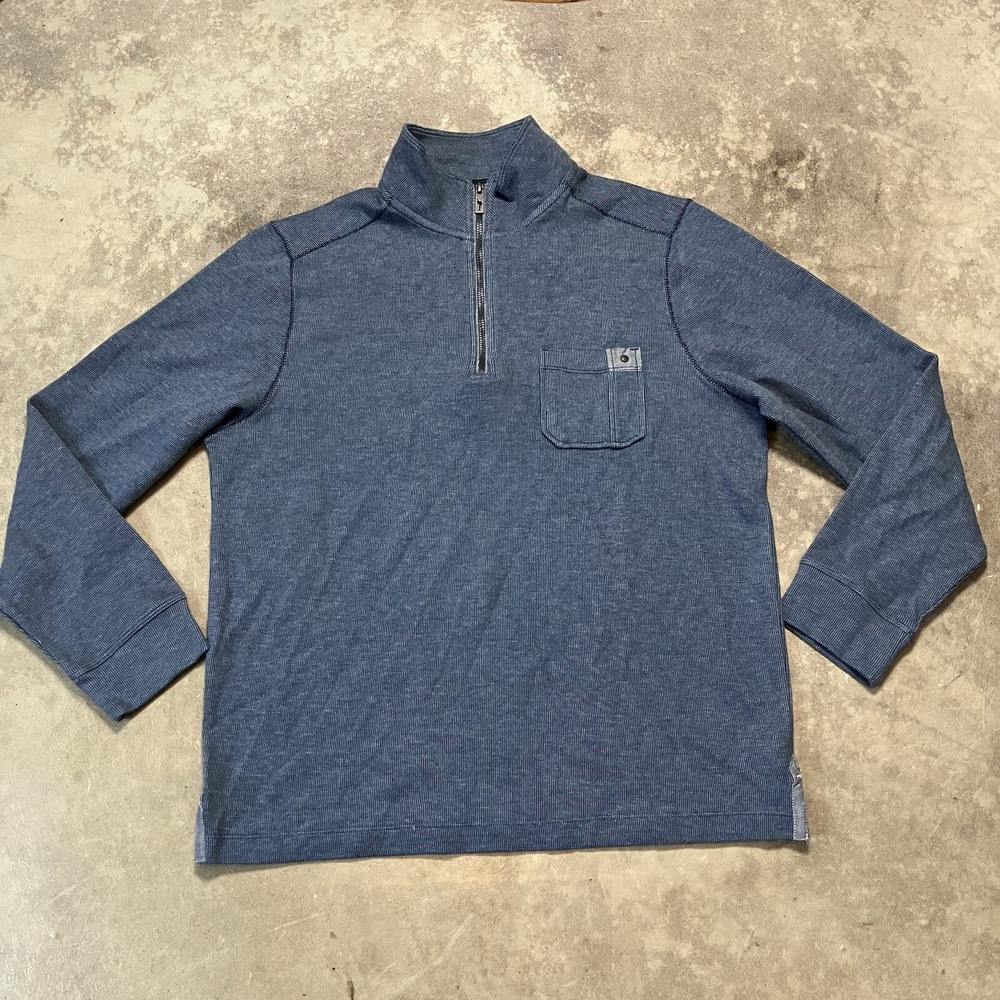 Tommy Bahama Haystack Mens S Blue Half Zip Pullover Sweater Pocket High Neck